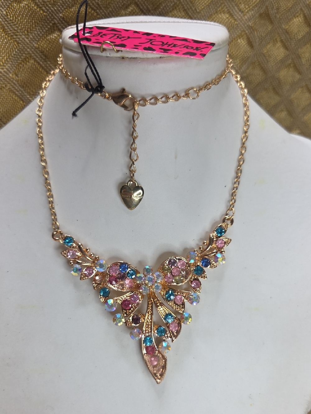 Betsey Johnson Gold-Tone Multicolor Crystal Statement Necklace - Bow Colorful AB